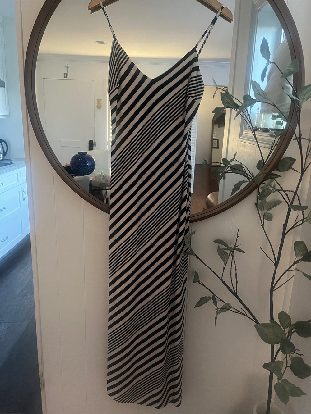 Ralph Lauren Black and White Striped V-Neck Dress
